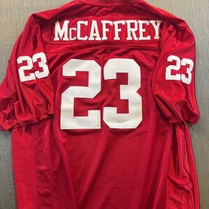 UNSIGNED CUSTOM Sewn Stitched Christian McCaffrey Red Jersey Size Large